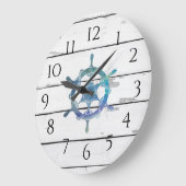 Rustikale Dekoration des Schiffes mit blauem Rad Große Wanduhr (Winkel)