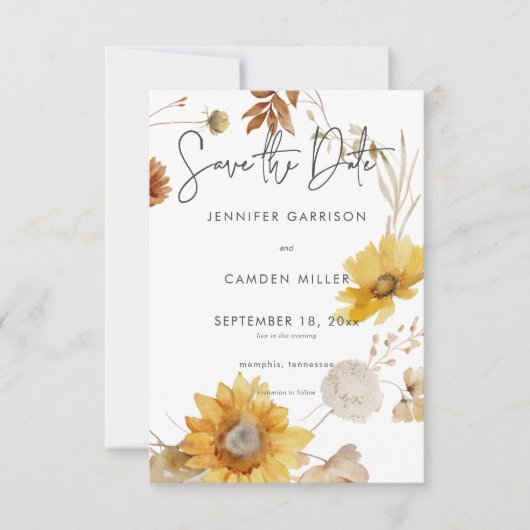 Rustikale Delicate Fall Blumenzeremonie Save The Date (Vorderseite)