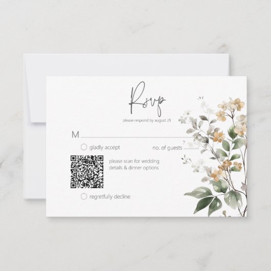 Rustikale Delicate Tan Fall Wildblume QR Code RSVP Karte (Vorderseite)