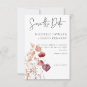 Rustikale Delikatesse Burgund & Rust Herbstlaub Save The Date (Vorderseite)