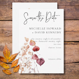Rustikale Delikatesse Burgund & Rust Herbstlaub Save The Date