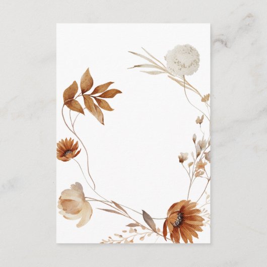 Rustikale Delikatesse Fall Blumenkranz Empfang Begleitkarte (Rückseite)