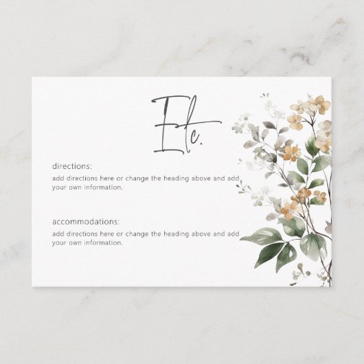 Rustikale Delikatesse Tan Fall Wildblumen Details Begleitkarte (Vorderseite)