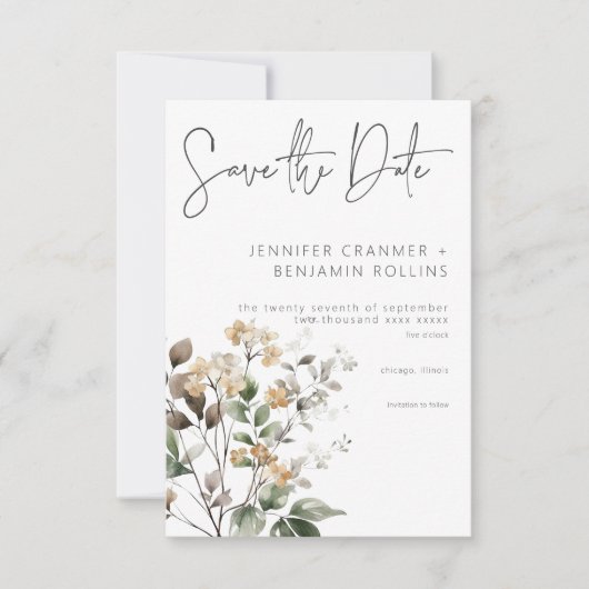 Rustikale Delikatesse Tan Fall Wildblumen Hochzeit Save The Date (Vorderseite)