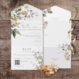 Rustikale Delikatesse Tan Fall Wildblumen QR Code All In One Einladung