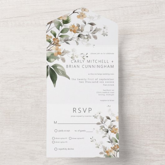 Rustikale Delikatessen Tan Fall Wildblumen Abendes All In One Einladung (Innen Boden)