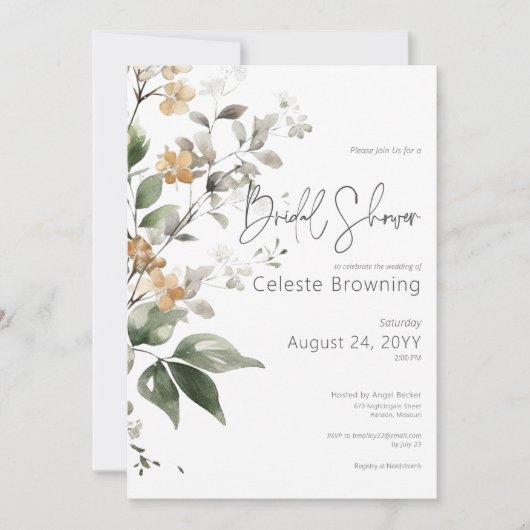 Rustikale Delikatessen Tan Fall Wildblumen Brautpa Einladung (Vorderseite)