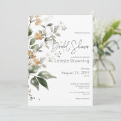 Rustikale Delikatessen Tan Fall Wildblumen Brautpa Einladung (Stehend Vorderseite)