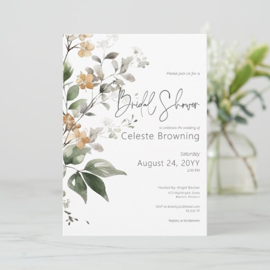 Rustikale Delikatessen Tan Fall Wildblumen Brautpa Einladung (Stehend Vorderseite)