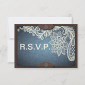Rustikale Denim-, Lace & Leather Wedding RSVP Card (Vorderseite)