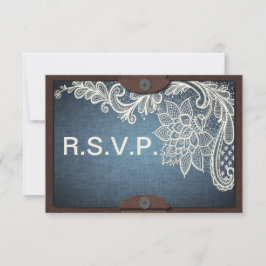 Rustikale Denim-, Lace & Leather Wedding RSVP Card Karte
