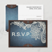 Rustikale Denim-, Lace & Leather Wedding RSVP Card Karte (Vorne/Hinten)