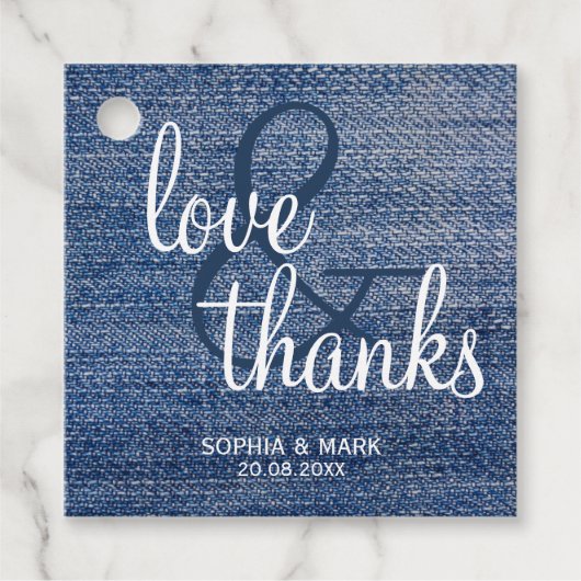 Rustikale Denim-Liebe dank Blue Country Wedding Geschenkanhänger (Vorderseite)