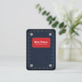 Rustikale Denim-Patch Visitenkarte | Dunkelblaue J (Stehend Vorderseite)