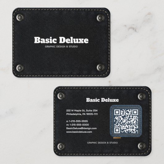 Rustikale Denim-Patch Visitenkarte | Dunkle Jeans (Vorne/Hinten)
