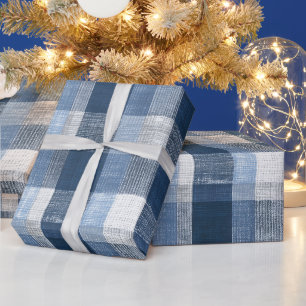 Rustikale Denimblaue Farm-Karo verblasstes Karomus Geschenkpapier