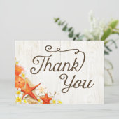 Rustikale der Sandseashells-Blumenstrand danken Dankeskarte (Stehend Vorderseite)