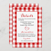 Rustikale Details Anfahrtswege Gingham Red White K Einladung (Vorne/Hinten)