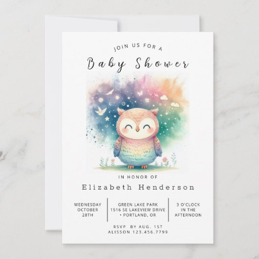 Rustikale Digital Owl Babydusche Einladung (Vorderseite)