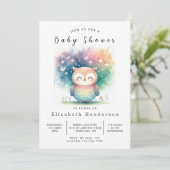 Rustikale Digital Owl Babydusche Einladung (Stehend Vorderseite)