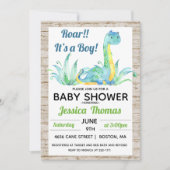 Rustikale Dinosaurier Kinderdusche Einladung (Vorderseite)