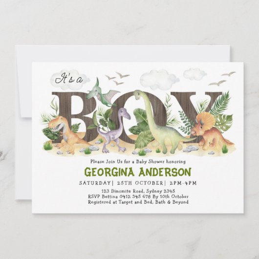 Rustikale Dinosaurier Prähistorische Forest Boy Ba Einladung (Vorderseite)