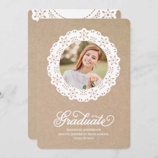 Rustikale Doily | Einladung zur Graduiertengruppe (Vorne/Hinten)