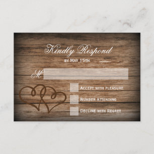 Rustikale Doppel-Hearts-Holz-Hochzeitskarten RSVP Karte