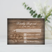 Rustikale Doppel-Hearts-Holz-Hochzeitskarten RSVP Karte (Stehend Vorderseite)