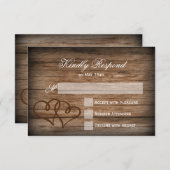 Rustikale Doppel-Hearts-Holz-Hochzeitskarten RSVP Karte (Vorne/Hinten)
