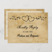 Rustikale Doppelherzen mit RSVP POSTCARDS Einladungspostkarte (Vorne/Hinten)