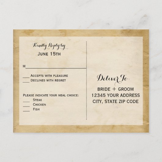 Rustikale Doppelherzen mit RSVP POSTCARDS Einladungspostkarte (Rückseite)