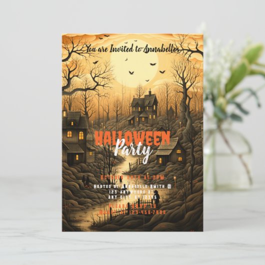 Rustikale Dorfboote, die das Halloween-Party der S Einladung (Stehend Vorderseite)