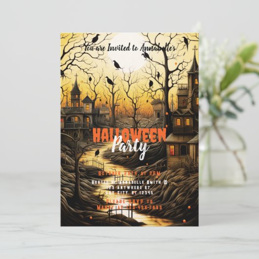 Rustikale Dorfboote, die das Halloween-Party der S Einladung (Stehend Vorderseite)