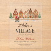 Rustikale Dorfhäuser Winterkindusche Acryleinladungen (Vorderseite)