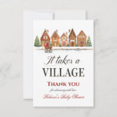 Rustikale Dorfhäuser Winterkindusche Dankeskarte (Vorderseite)