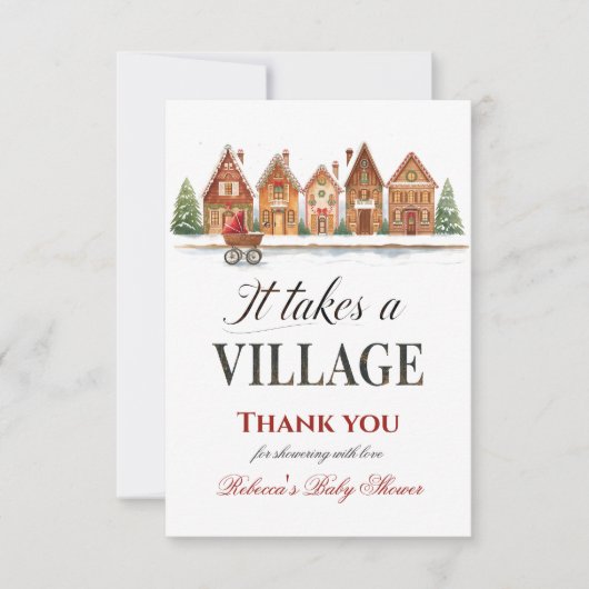 Rustikale Dorfhäuser Winterkindusche Dankeskarte (Vorderseite)