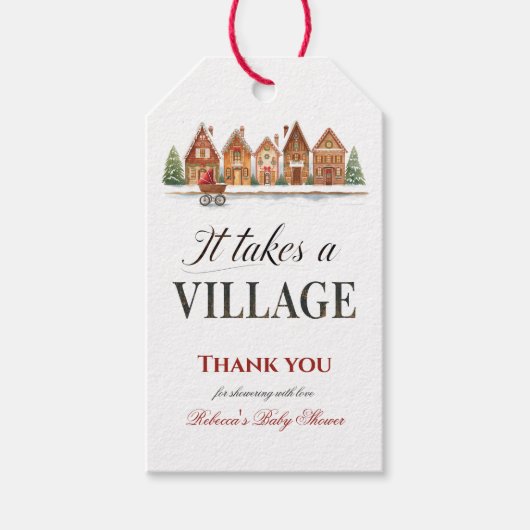 Rustikale Dorfhäuser Winterkindusche Geschenkanhänger (Vorderseite)