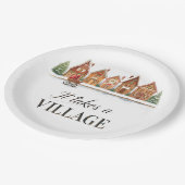 Rustikale Dorfhäuser Winterkindusche Pappteller (Schrägansicht)