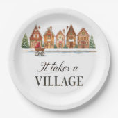 Rustikale Dorfhäuser Winterkindusche Pappteller (Vorderseite)