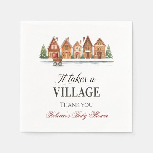 Rustikale Dorfhäuser Winterkindusche Serviette (Vorderseite)