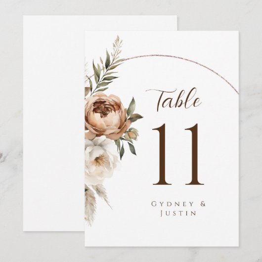 Rustikale Dread Floral Pampas Hochzeit Tischnummer (Vorne/Hinten)