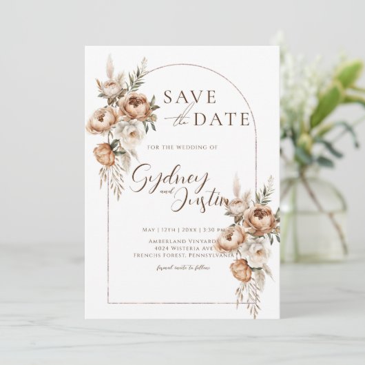 Rustikale Dread Floral Pampas Wedding Save The Date (Stehend Vorderseite)