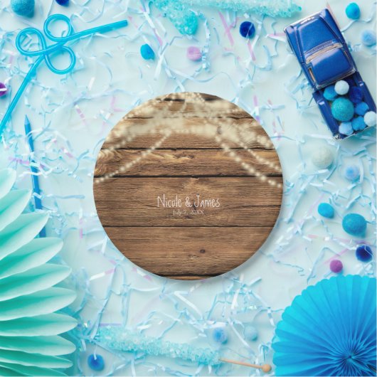 Rustikale Dreamy Lights & Wood Rustikale Hochzeit Pappteller (Party)