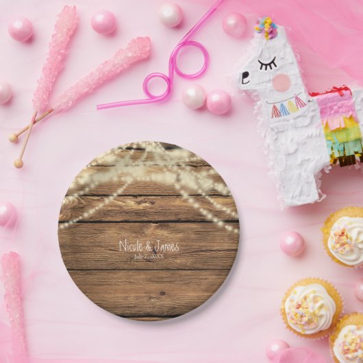 Rustikale Dreamy Lights & Wood Rustikale Hochzeit Pappteller (Party)