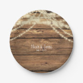 Rustikale Dreamy Lights & Wood Rustikale Hochzeit Pappteller (Vorderseite)