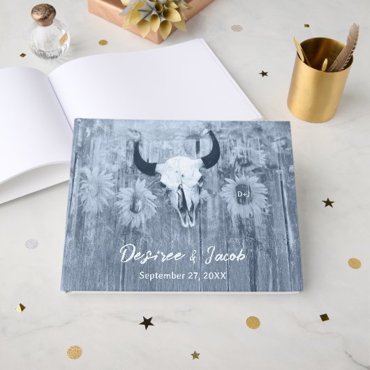 Rustikale duftende Blütenblumen Bull Skull Gästebuch (Vorderseite Offen)