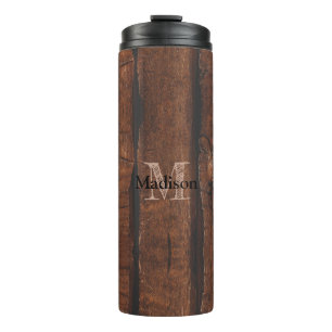 Rustikale dunkelbraune alte Holz-Monogramm Thermosbecher