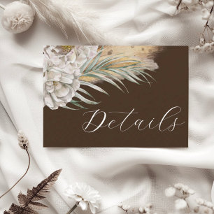 Rustikale dunkelbraune und weiße Blumen Hochzeitsd Begleitkarte