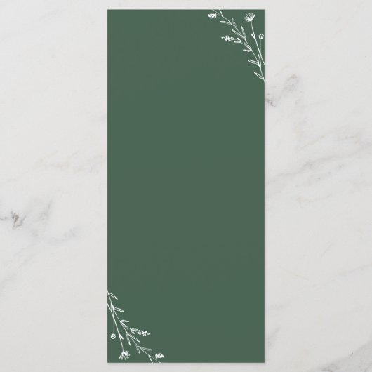 Rustikale, dunkelgrüne Botanische Hochzeitskarte Programm (Rückseite)
